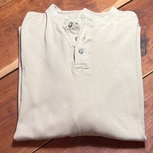 Cabela's Men's Beige Long Sleeve Henley 100% Cotton Preowned XL Tall, Workwear